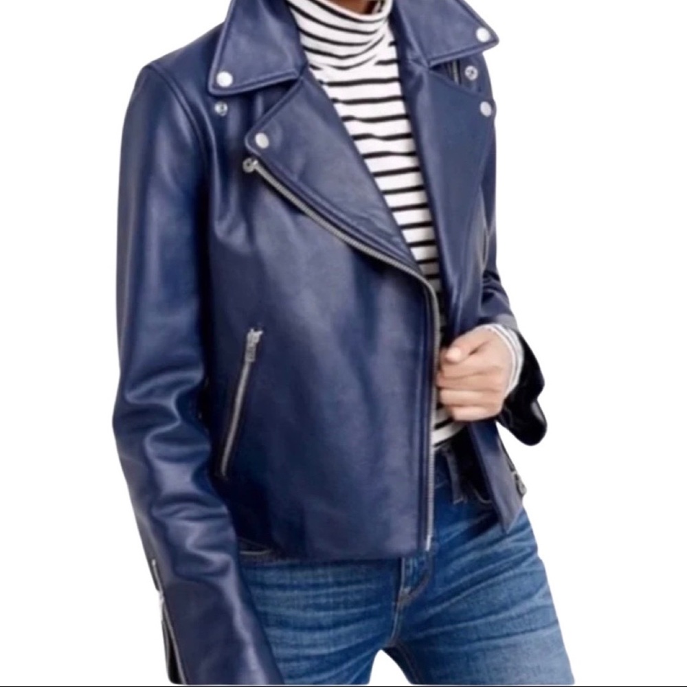 J.Crew Navy Leather Motorcycle Jacket